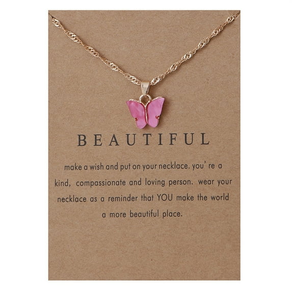 CASAFUN Colorful Acrylic Butterfly Pendant Necklace Bohemian Adjustable Retro Card Clavicle Chain Insect Animal Necklace for Women Friend Friendship Party Jewelry Gift Valentine's Day