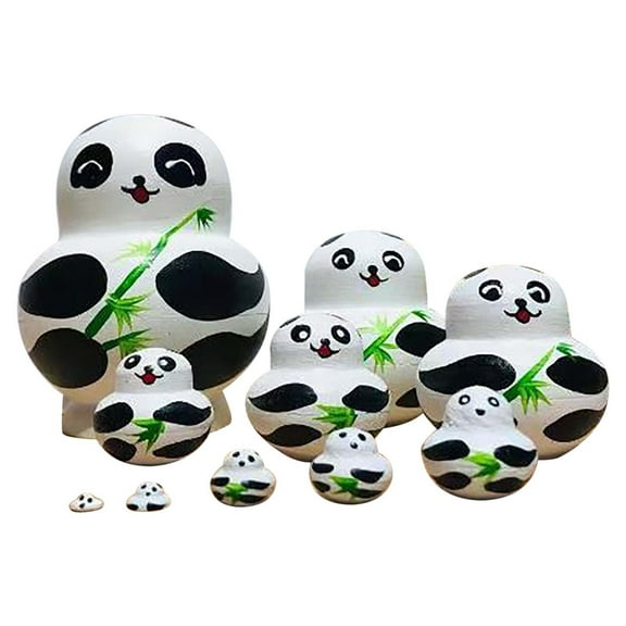 Cififendec Cute Animal Panda with Bamboo Handmade Wooden Russian Nesting Dolls Matryoshka Dolls Set 10 Pcs for Kids Toy Home Decoration