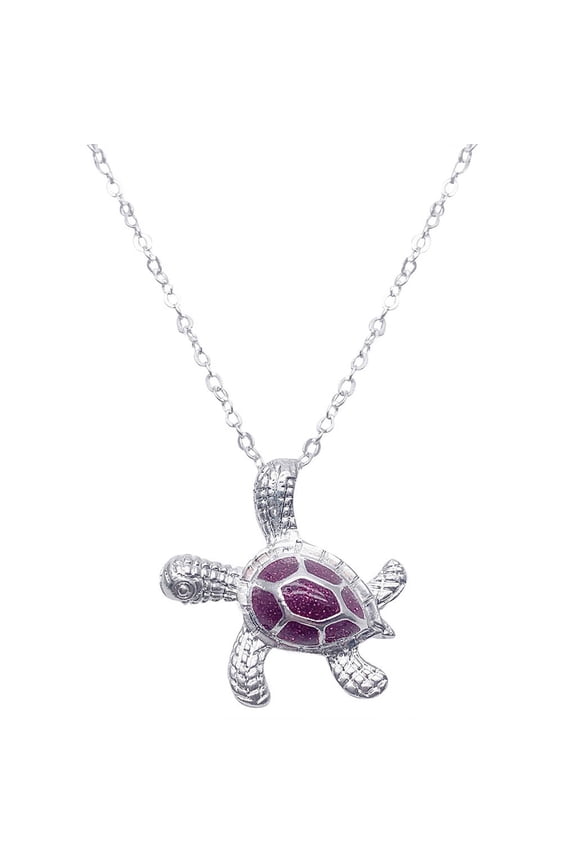 Cute Sea Turtle Pendant Necklace Ocean Blue Fire Opal Necklace Silver Chain Animal Jewelry Valentine's Day Gift for Women