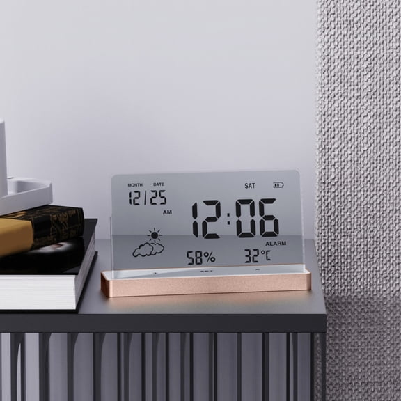 CASAFUN Digital Alarm Clock for Students Workers,Creative Clear Digital Clock with Transparent Large Screen Temp/Humidity/Date Display Electronic Alarm Clock back to School Supplies