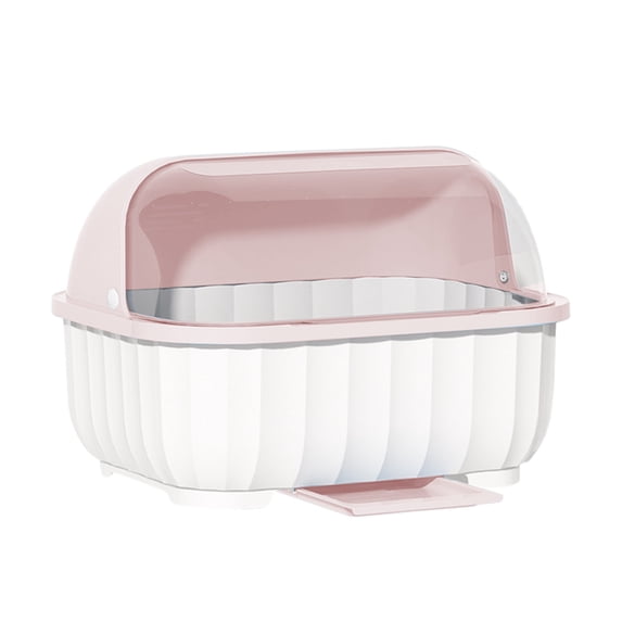 CASAFUN Dish Drying Rack, Plastic Nursing Bottle Holder with Cover Removable Drainboard, Small Size Plate Cup Dish Dryer Tray Drainer Space-Saving Cabinet for Kitchen Counter Tableware