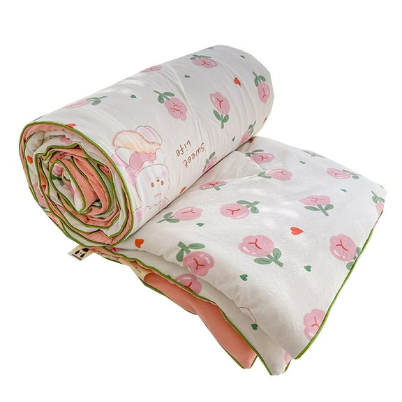 CASAFUN Double-layer Thin Quilt Comforter for All-Season,Skin-friendly Polyester Blankets for Hot Sleepers and Night Sweats,Machine Washable Napping Bedding for Home Dorm