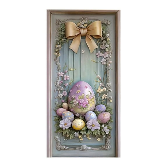 CASAFUN Easter Bunny Easter Wreaths Decorations Easter Wreaths for Front Door, Cute Bunny Colorful Eggs Hanging Sign for Front Porch Window Wall Farmhouse Indoor Outdoor
