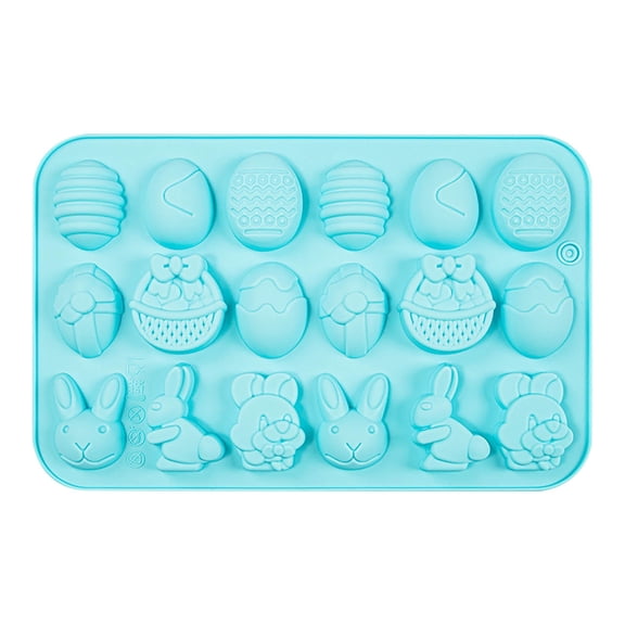 CASAFUN Easter Silicone Chocolate Moulds 18 Cavity Egg,Bunny, Rabbit Head,Basket shapes Mould for DIY Chocolate,Candy,Jelly