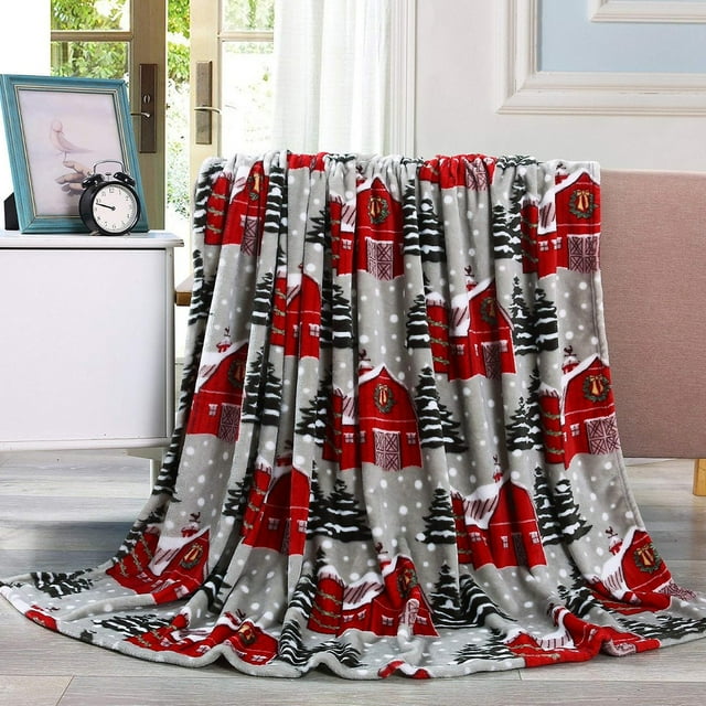 CASAFUN Elegant Comfort Velvet Touch Ultra Plush Christmas Holiday Printed Fleece Throw Blanket for Sofa Bedroom