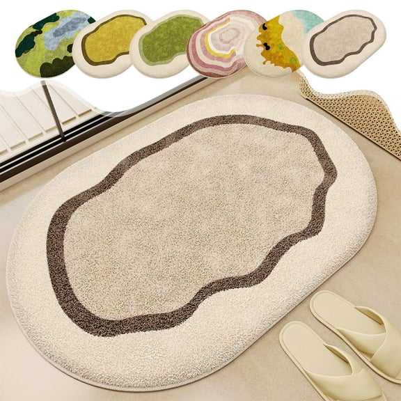 CASAFUN Elegant Round Doormat Rugs Bedside Carpet, Non-Slip Mat Sofa Table Cover Doorway Foot Mat and Couch Pad Welcome Mat for Bedroom Bathroom Living Room
