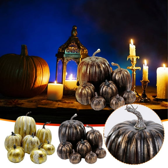 CASAFUN Fall Artificial Pumpkins Decor, Fake Pumpkin Gold Brush White Artificial Pumpkins Small Foam Pumpkin Autumn Table Centerpiece For Fall Harvest Thanksgiving Halloween Party Decoration