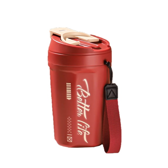 CASAFUN Fashion Trend Coffee Cup Portable Carry Rope,Water Bottle with Lid and Straw Stainless Steel Travel Mug Reusable