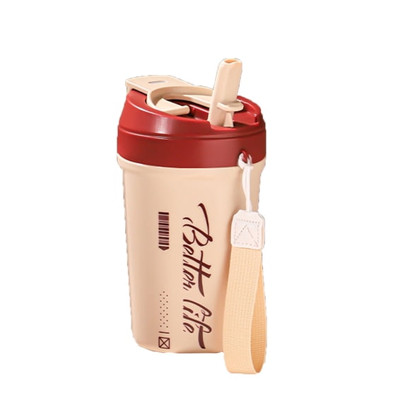 CASAFUN Fashion Trend Coffee Cup Portable Carry Rope,Water Bottle with Lid and Straw Stainless Steel Travel Mug Reusable