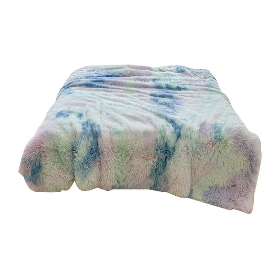 CASAFUN Faux Fur Comforter Queen Size for Girls Bedding Plush Shaggy Blanket Tie Dye Bed Set Fuzzy Furry Long Hair Fluffy Comforter for Winter Warm