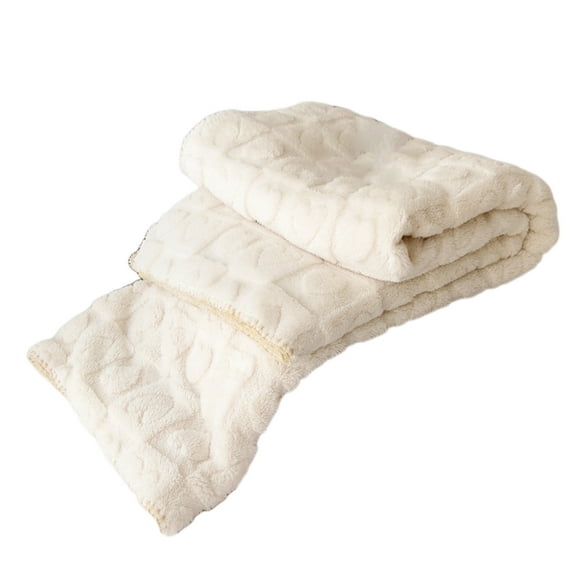 CASAFUN Fine Cotton Velvet Blanket Plain Jacquards Design Warm Case Edged Casual Blanket Solid Color Cover Blanket Machine Washable Leisure blanket for Bedroom Living Room Travel Airplane