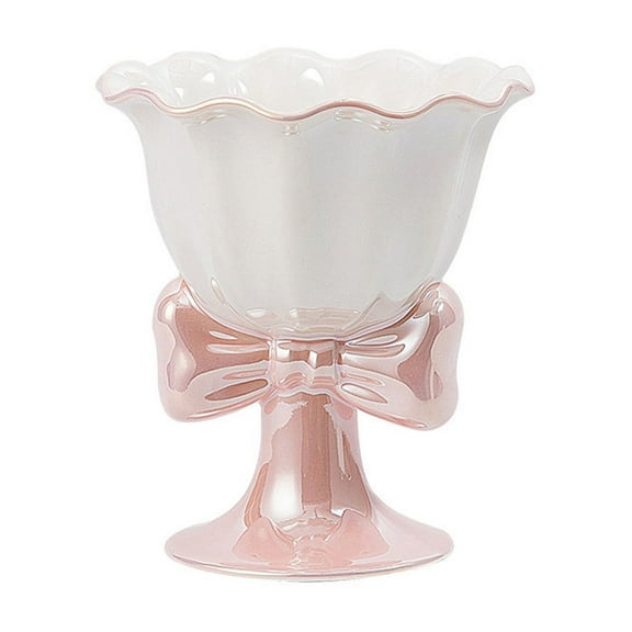 CASAFUN Footed Dessert Bowl Cute Ice Cream Bowls Sundae Cup Yogurt Bowl Serving Dish With Bow For Fruit Snack Cocktail Salad Or Pudding