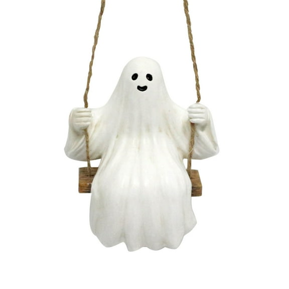 CASAFUN Halloween Cute Swing Ghost,2024 New Swing Ghost Statue Outdoor Halloween Decor,Resin Swing White Ghost Statue, Resin Ghost Figurine,Funny Tree Hanging Ornaments