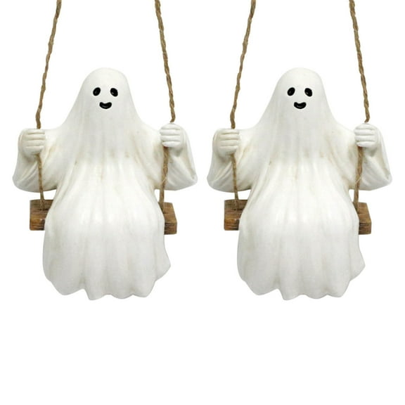 CASAFUN Halloween Cute Swing Ghost,2024 New Swing Ghost Statue Outdoor Halloween Decor,Resin Swing White Ghost Statue, Resin Ghost Figurine,Funny Tree Hanging Ornaments