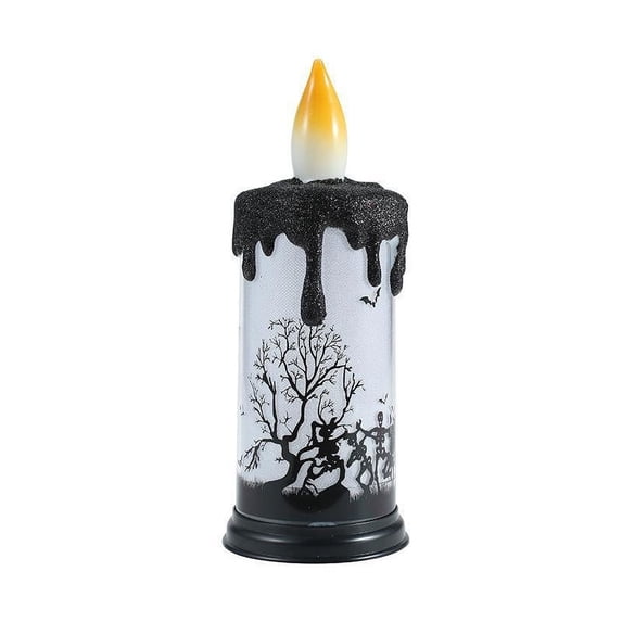 CASAFUN Halloween Flameless Flickering Candles, Battery Operated Real Wax Electric LED Halloween Fake Pillar Candles with Castle,Witch,Bats for Indoor Window Table Halloween Thanksgiving Decor
