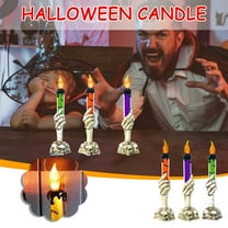 CASAFUN Halloween Flameless Flickering Candles, Battery Operated Real Wax Electric LED Halloween Fake Pillar Candles with Castle,Witch,Bats for Indoor Window Table Halloween Thanksgiving Decor