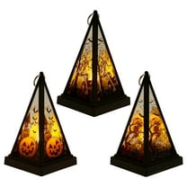 CASAFUN Halloween Flameless Flickering Candles, Battery Operated Real Wax Electric LED Halloween Fake Pillar Candles with Pumpkin for Indoor Window Table Halloween Thanksgiving Decor