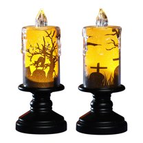 CASAFUN Halloween Ghost Candles Lighted Lamp, Battery Operated Spinning Water Glittering Tornado Flameless Candles Table Centerpiece for Halloween Celebration Party