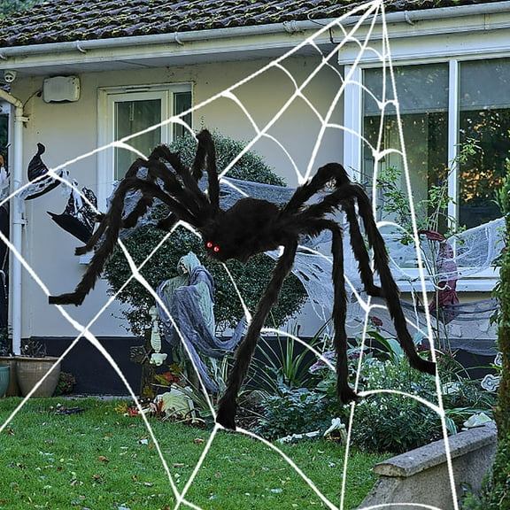 CASAFUN Halloween Giant Spider Realistic Hairy Spider with Ghost Skull face Fake Large Plush Spider for Outdoor Indoor Yard Garden Lawn House Wall Halloween Party Decor