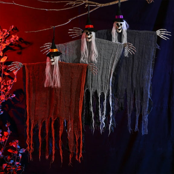 CASAFUN Halloween Hanging Ghost Decorations Outdoor Indoor, 39inch Scary Skeleton, Creepy Skull for Yard Porch