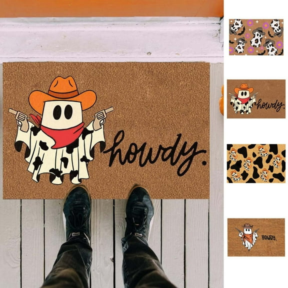 CASAFUN Halloween Rugs Bedside Carpet Cute Ghost with Cowboy Hat Door Mat,Dirt Resistants Home Entrance Floor Mat Welcome Mat,Non Slip Halloween Decor for Hallway Bedroom Bathroom Living Room