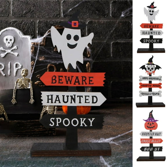 CASAFUN Halloween Wooden Ornaments Tree Shaped Pumpkin Letter Halloween Ornaments for Festival Party Dining Table Decor Ghost