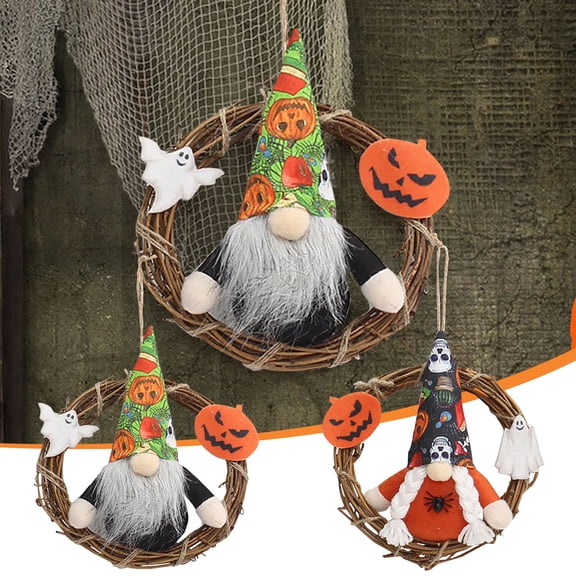 CASAFUN Halloween Wreath for Front Door, Ghost Faceless Doll Happy Halloween Sign Hanging Fall Garland Door Wreath Halloween Decoration for Home Wall Decor Halloween Party Props Outdoor Indoor