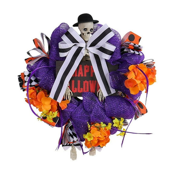 CASAFUN Halloween Wreath for Front Door, Spooky Scary Pumpkin Happy Halloween Sign Hanging Fall Garland Door Wreath Halloween Decoration for Home Wall Decor Halloween Party Props Outdoor Indoor