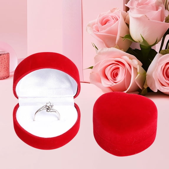 CASAFUN Heart-Shaped Red Rose Velvet Flocking Jewelry Gift Box Case Ring Earring Proposal Ring Box for Valentine's Day,Anniversaries,Weddings,Birthdays