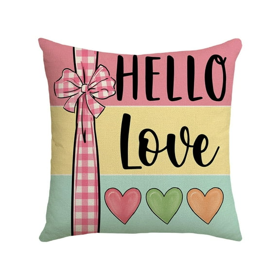 CASAFUN Hello Love Pink Truck Throw Pillow Covers,Valentine's Day Colorful Hearts Hugs Kisses Cushion Case Decor,Plaid Anniversary Wedding Home Decoration for Sofa