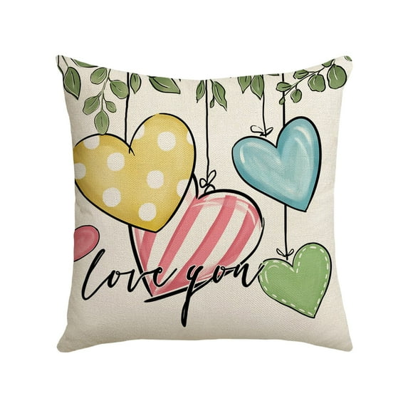CASAFUN Hello Love Pink Truck Throw Pillow Covers,Valentine's Day Colorful Hearts Hugs Kisses Cushion Case Decor,Plaid Anniversary Wedding Home Decoration for Sofa