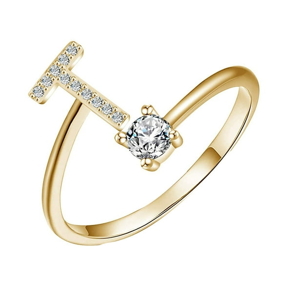 CASAFUN Initial Letter Ring for Women Silver Stackable 26 Letter Alphabet Rings with Initial Adjustable Crystal Inlaid Initial Rings Valentine's Day