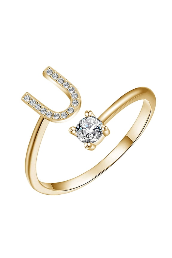 Initial Letter Ring for Women Silver Stackable 26 Letter Alphabet Rings with Initial Adjustable Crystal Inlaid Initial Rings Valentine's Day