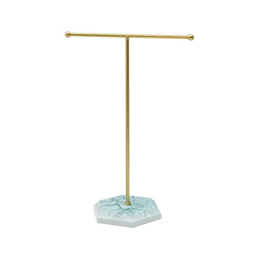 CASAFUN Jewelry Stand Display Necklace Holder T-Bar Plated Metal Tabletop Jewelry Organizer Tower for Show Jewelry Hanging Pendant Earring Bracelet Ring Accessorie with Black Wood Bases