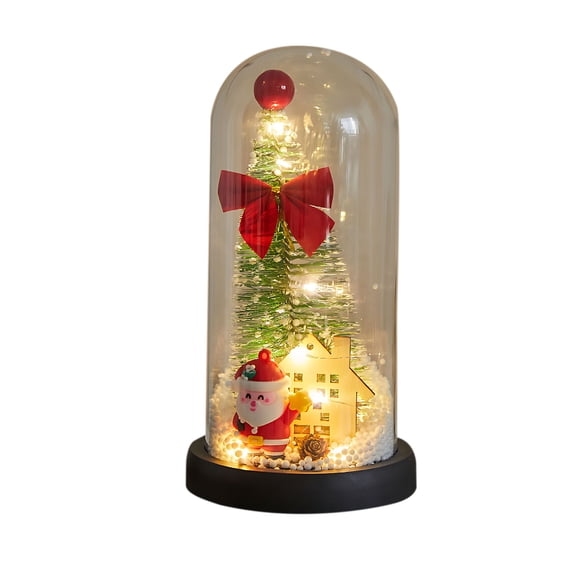 CASAFUN LED Christmas Tree Cloche Glass Dome Santa Claus Display Decorative Bell Jar with Base Lighte up Decoration for Flower Tabletop Centerpiece Home Christmas Party Decor