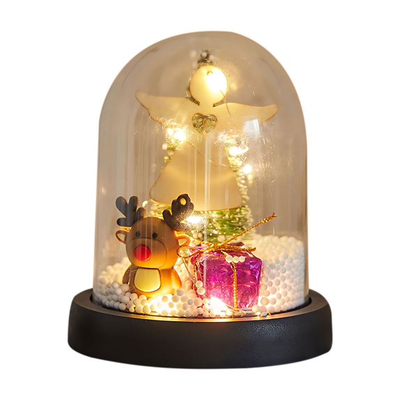 CASAFUN LED Christmas Tree Cloche Glass Dome Santa Claus Display Decorative Bell Jar with Base Lighte up Decoration for Flower Tabletop Centerpiece Home Christmas Party Decor