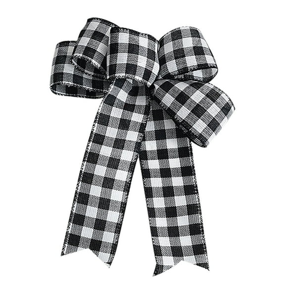 CASAFUN Large Fall Thanksgiving Christmas Plaid Bow Buffalo Plaid Check Swag Wreath Gift Bow Christmas Tree Topper Bow for Home Indoor Outdoor Ornaments,Black and White