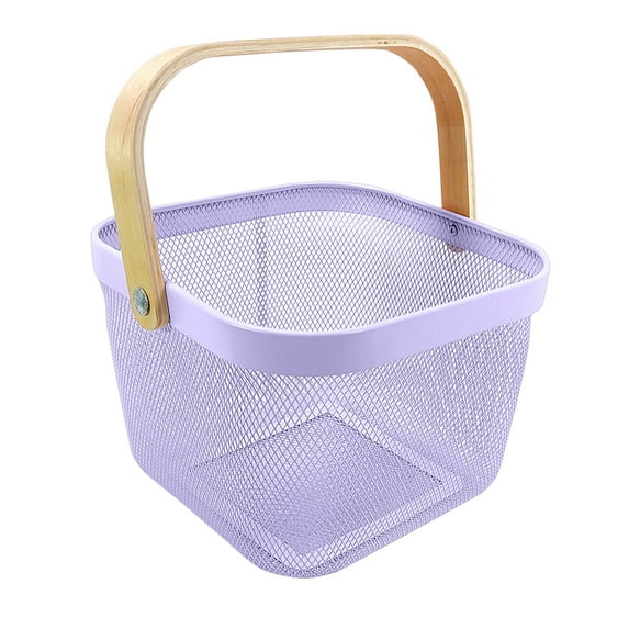 Cififendec Metal Mesh Steel Basket, Storage Organizer Basket Multi-functional Hanging Kitchen Baskets Fruit Basket Bin with Bamboo Handle for Kitchen Bathroom Picnic Shopping Decor Cabinet Home