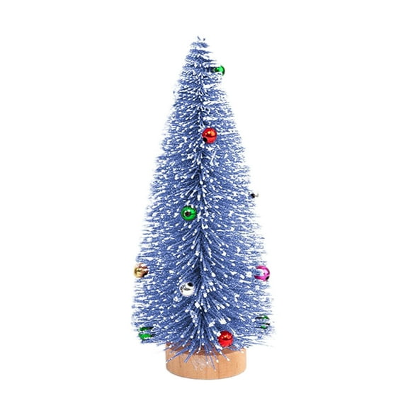 CASAFUN Mini Christmas Trees Blue Bottle Brush Snow Frosted Sisal Trees with Wooden Base Tabletop Christmas Pine Tree for Winter Xmas Holiday New Year Decortions