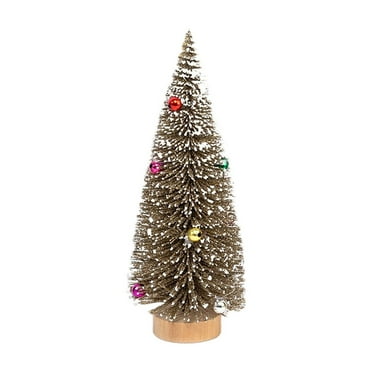 CASAFUN Mini Christmas Trees Gold Bottle Brush Snow Frosted Sisal Trees with Wooden Base Tabletop Christmas Pine Tree for Winter Xmas Holiday New Year Decortions