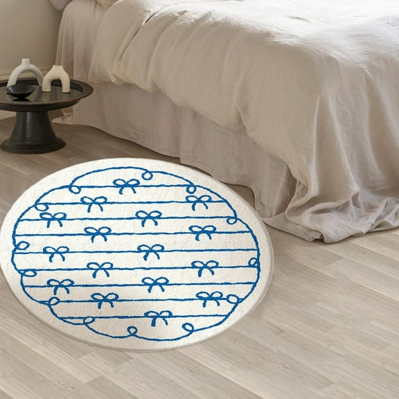 CASAFUN Modern Aesthetic Minimalist Line Bow Rug Plush Round Rug,Non-slip Indoor Circle Floor Carpet Mat for Sofa Living Room Bedroom Kids Room Welcome Mat