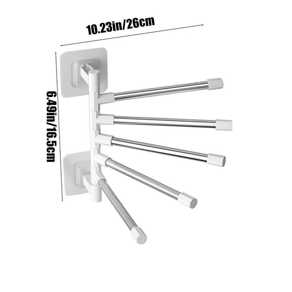 CASAFUN Non Perforated Wall Mounted Silver Towel Rack for Bathroom and Kitchen, 180° Rotating 5 Arms Space Saving Towel Holder