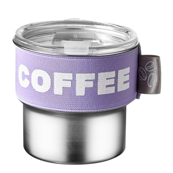 CASAFUN Portable Coffee Cup with Sealed Lid 400mL Stainless Steel Insulated Coffee Mug Leak Proof Spill Proof Travel Cup with Elastic Sleeve for Household Office Car Outdoor
