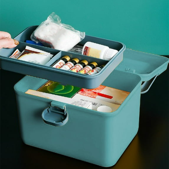 CASAFUN Portable Household Emergency chest First Aid Kit Emergency Box Plastic First Aid Storage Box with Removable Tray and Portable Handle Family Emergency Kit Case Organizer