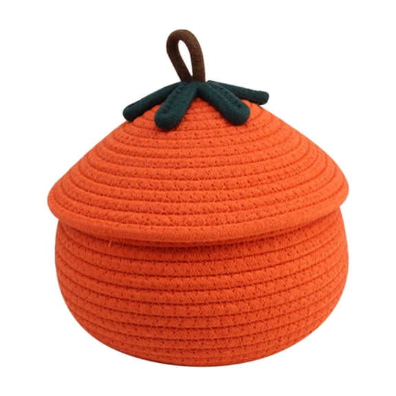 CASAFUN Pumpkin Weave Rope Round Storage Basket with Lid,Cute Small Basket Idea for Organizing and Storing