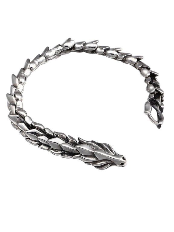 Retro Gothic Snake Bracelet for Men Women Silver Tone Punk Dragon Scale Snake Link Chain Bracelet Viking Stainless Steel Mens Bracelet Jewelry Gift