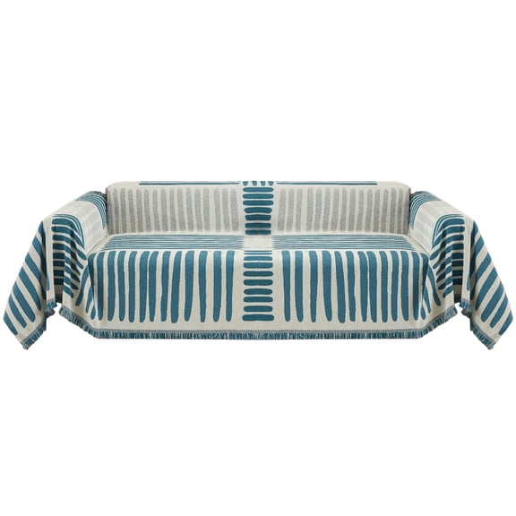 CASAFUN Reversible Sofa Cover Couch Covers for Sectional Sofa Stripe Jacquard Chic Furniture Protector for 3 Cushion Couch Sofa Washable Modern Couch Cover Blanket