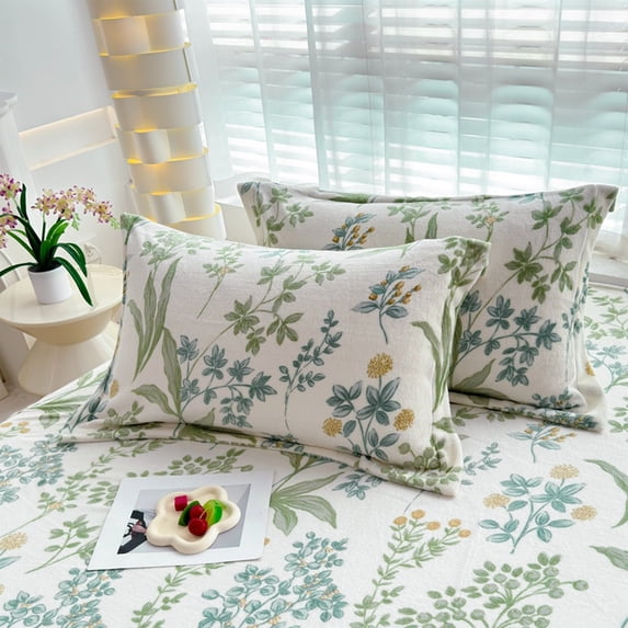 CASAFUN Sage Green Floral Mulberry Silk Pillow Cases for Hair and Skin,Botanical Patterned Silk Satin Pillowcase Envelope Closure