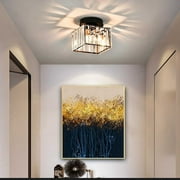 CASAFUN Semi Flush Mount Ceiling Light, Modern Chandelier Crystal Ceiling Light Fixture,Small Close to Ceiling Light for Living Room Bedroom Hallway Bathroom Kitchen Entryway with E27 Base