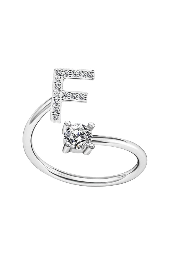 Silver Initial Letter Ring for Women,Adjustable Crystal Alphabet Ring,Name Initials Stackable Knuckle Rings A-Z CZ Open Ring Valentine's Day